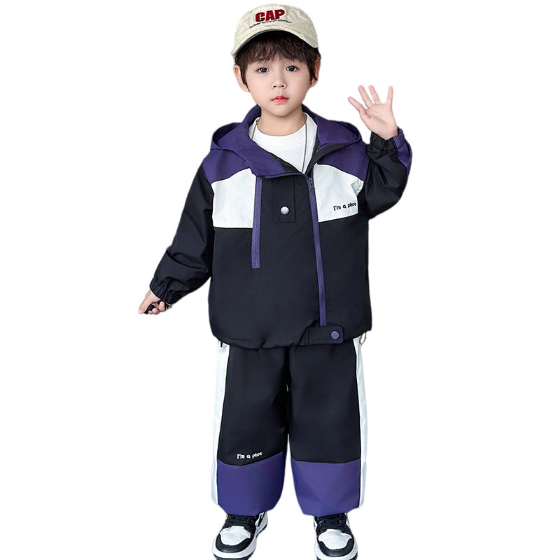 Boys Autumn Hooded Sports Casual Two-Piece Set